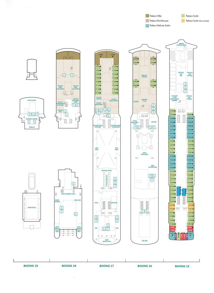 Sơ đồ boong số 15, 16, 17, 18 & 19 du thuyền Genting Dream