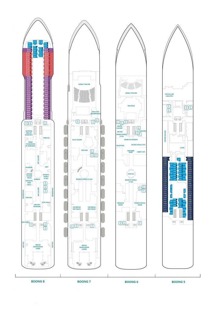 Sơ đồ boong số 5, 6, 7 & 8 tàu Genting Dream