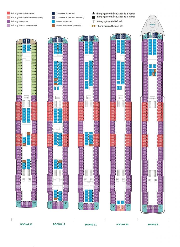 Sơ đồ boong số 9, 10, 11, 12 & 13 tàu Genting Dream